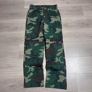 Vintage 60s‎ Woodland Camo Talon Zipper Straight Rectangular Patch Pocket Pants